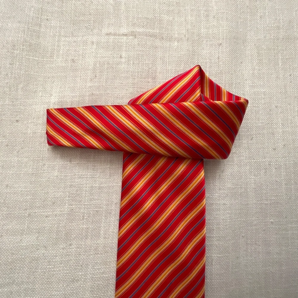 Brioni Silk Tie Striped Red/Yellow/Blue Handmade in Italy NWOT